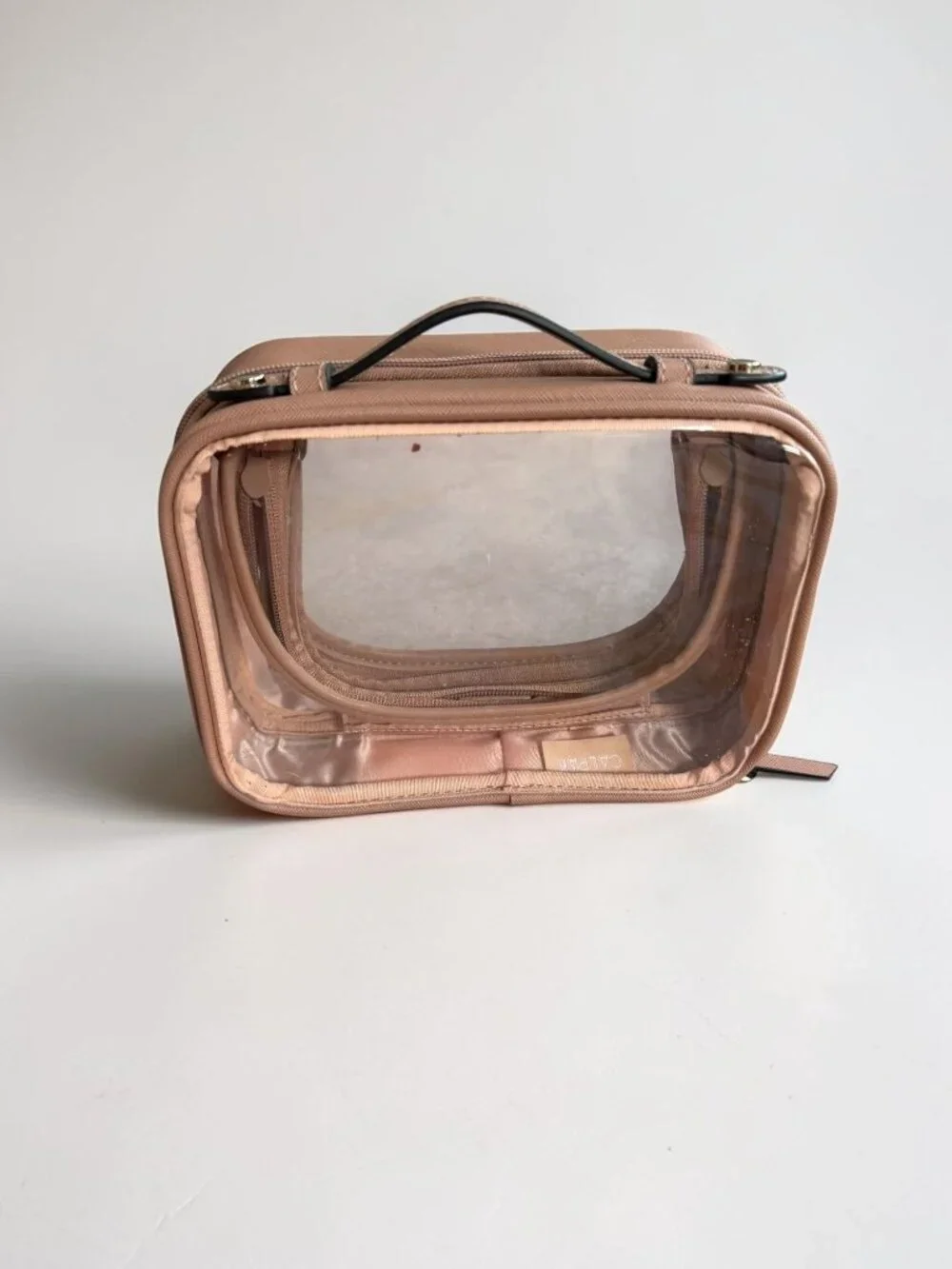 CALPAK Small Beige Cosmetic Travel Makeup Zip Bag